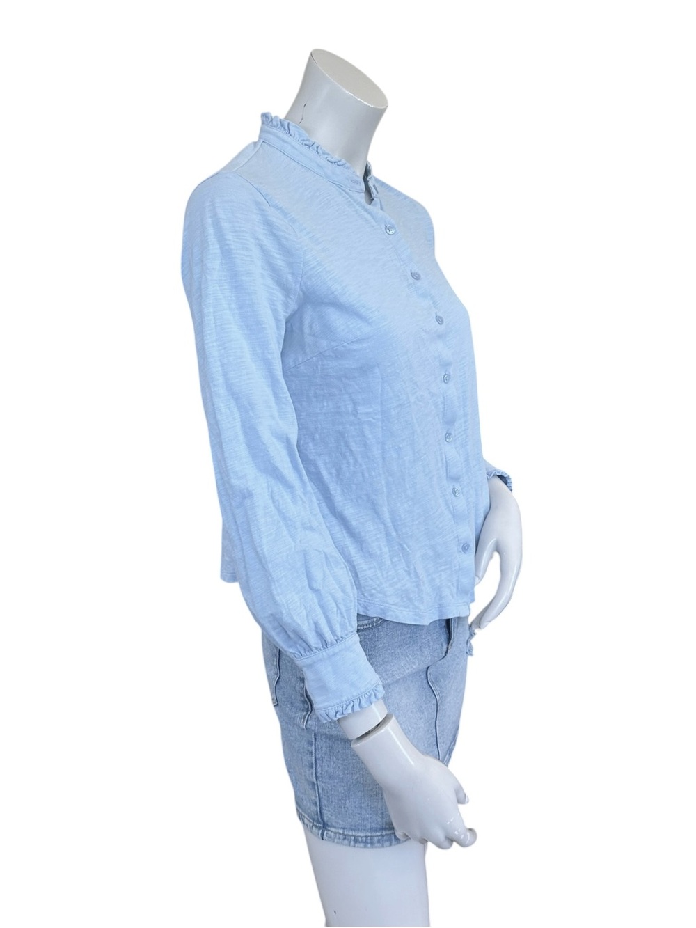 Boden Sky Blue Ruffle Trim Neckline Lightweight Button Down Blouse Size 6 Petite - Picture 4 of 6